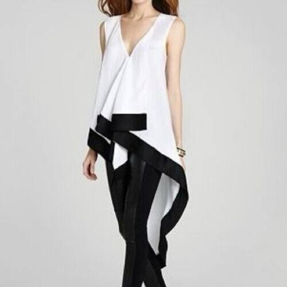 Revolve BCBGmaxazria bundle of 2 black house black and white Asymmetrical Top - Picture 2 of 7